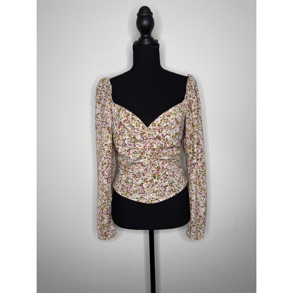 ASTR The Label Floral Ruched Sweetheart Smocked Top Medium Cottagecore Romantic
